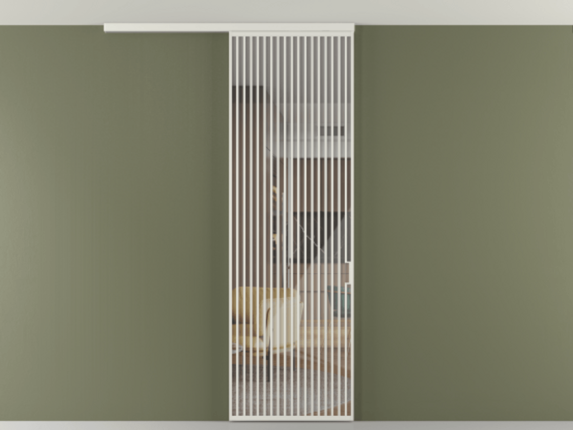 Перегородка Формато вдоль стены на потолок 1 створка АЛПР 040.06 Алюминий серый Рефлективное прозрачное стекло "Стопсол", калёное Цена 193628 ₽ | Volhovec