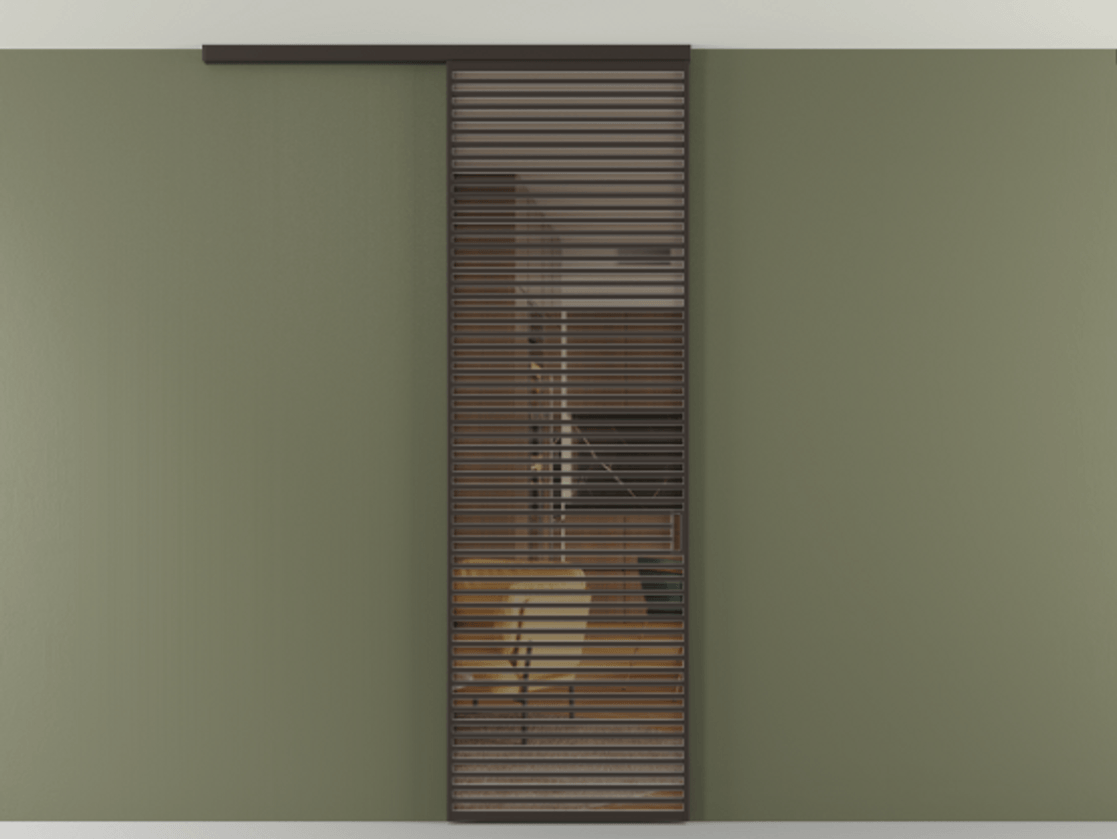 Перегородка Формато вдоль стены на потолок 1 створка АЛПР 040.07 Алюминий антрацит Прозрачное бронзовое стекло, триплекс Цена 187228 ₽ | Volhovec