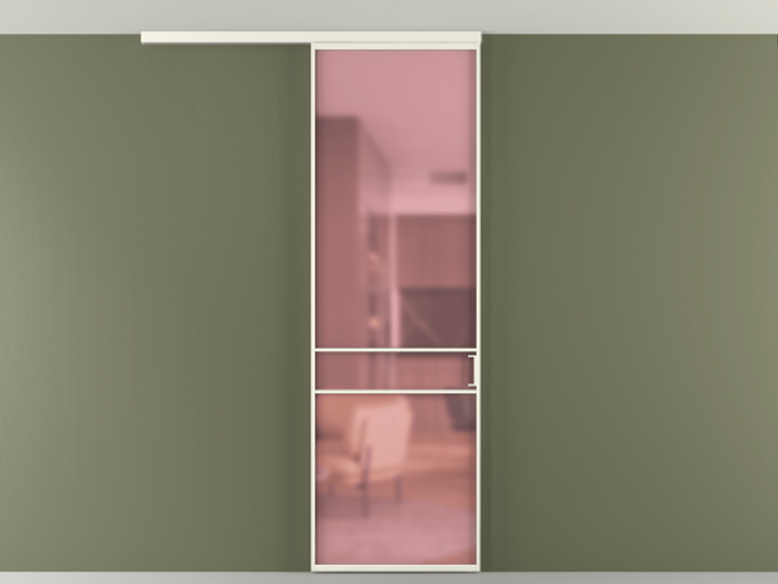 Перегородка Формато вдоль стены на потолок 1 створка АЛПР 040.02 Алюминий жемчужный Сатинированное розовое стекло, триплекс Цена 96858 ₽ | Volhovec