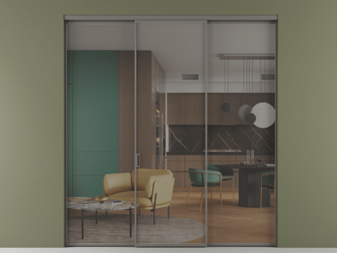 Перегородка Формато внутри проёма 3 створки АЛПР 040.01 Алюминий классический серый Прозрачное серое стекло, триплекс Цена 225125 ₽ | Volhovec