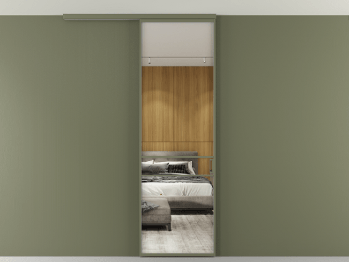 Перегородка Formato вдоль стены на потолок 1 створка АЛПР 040.02 Алюминий оливковый тёмный Двустороннее зеркало, триплекс , триплекс 6 мм Цена 96858 ₽ | Volhovec