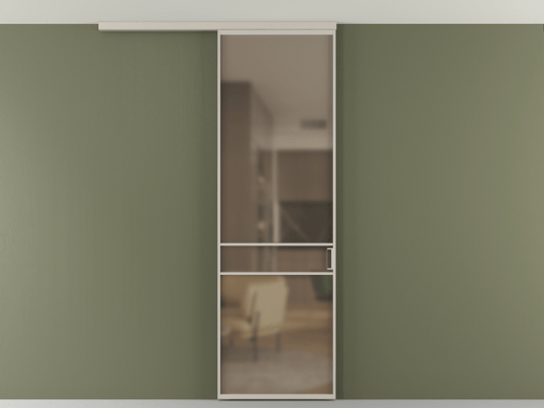 Перегородка Formato вдоль стены на потолок 1 створка АЛПР 040.02 Алюминий светло-бежевый Сатинированное бронзовое стекло, триплекс Цена 96858 ₽ | Volhovec