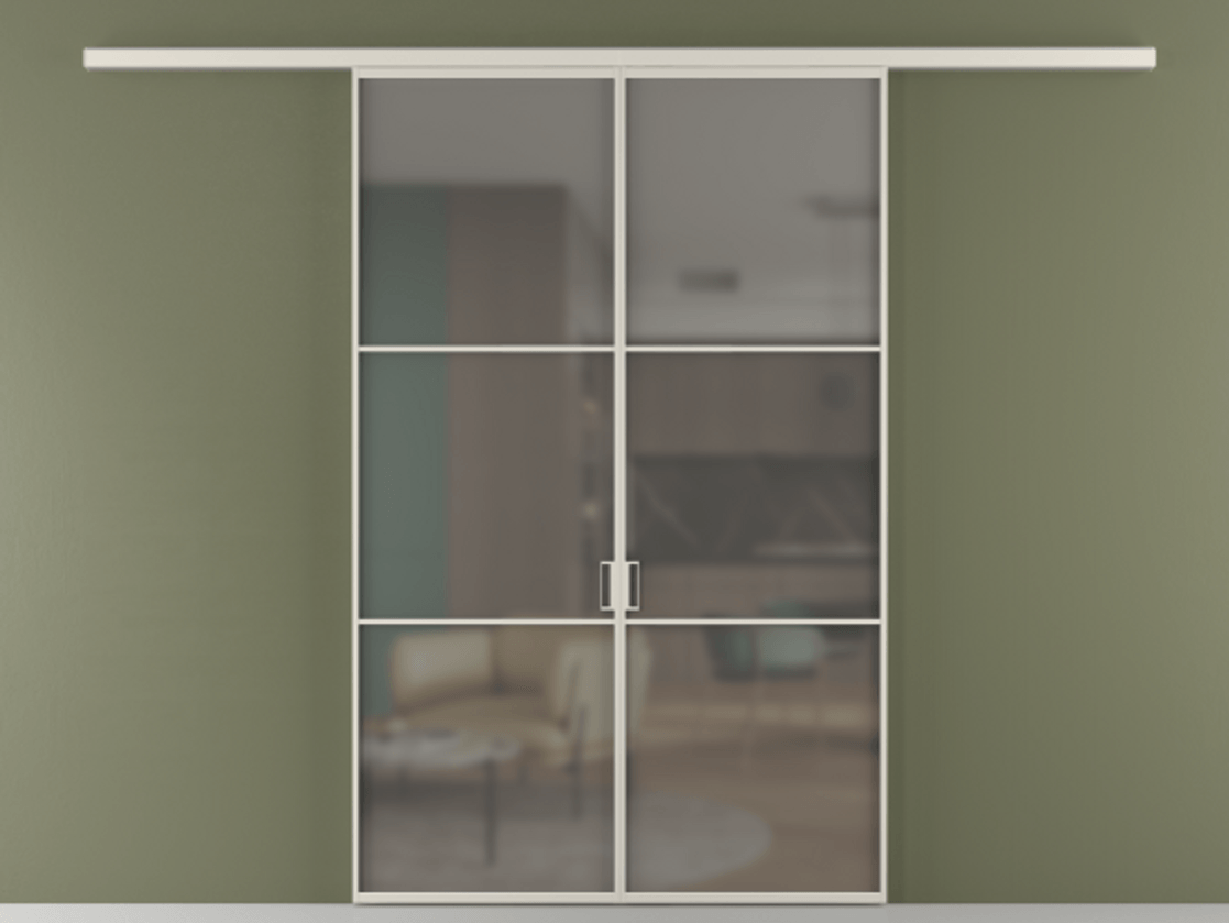 Перегородка Formato вдоль стены 2 створки АЛПР 040.03 Алюминий облачно-серый Сатинированное серое стекло, триплекс Цена 47299000 so'm | Volhovec