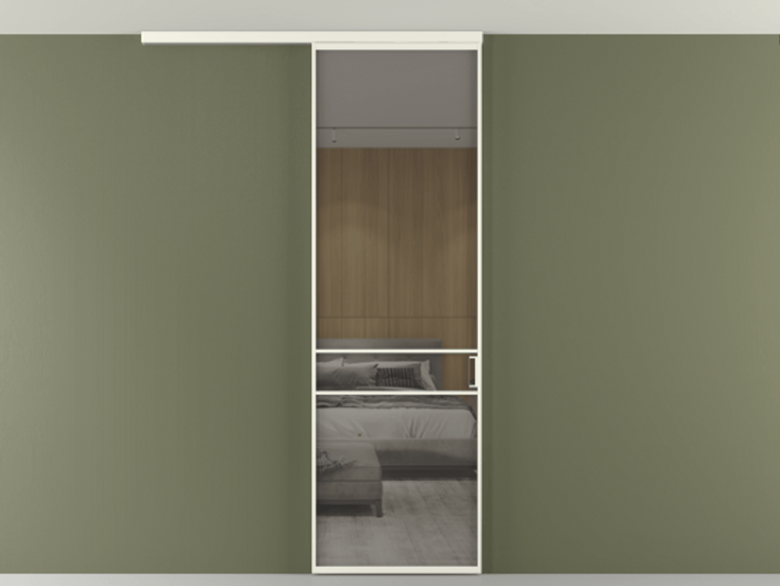 Перегородка Formato вдоль стены на потолок 1 створка АЛПР 040.02 Алюминий жемчужный Рефлективное серое стекло "Stopsol", калёное Цена 125510 ₽ | Volhovec