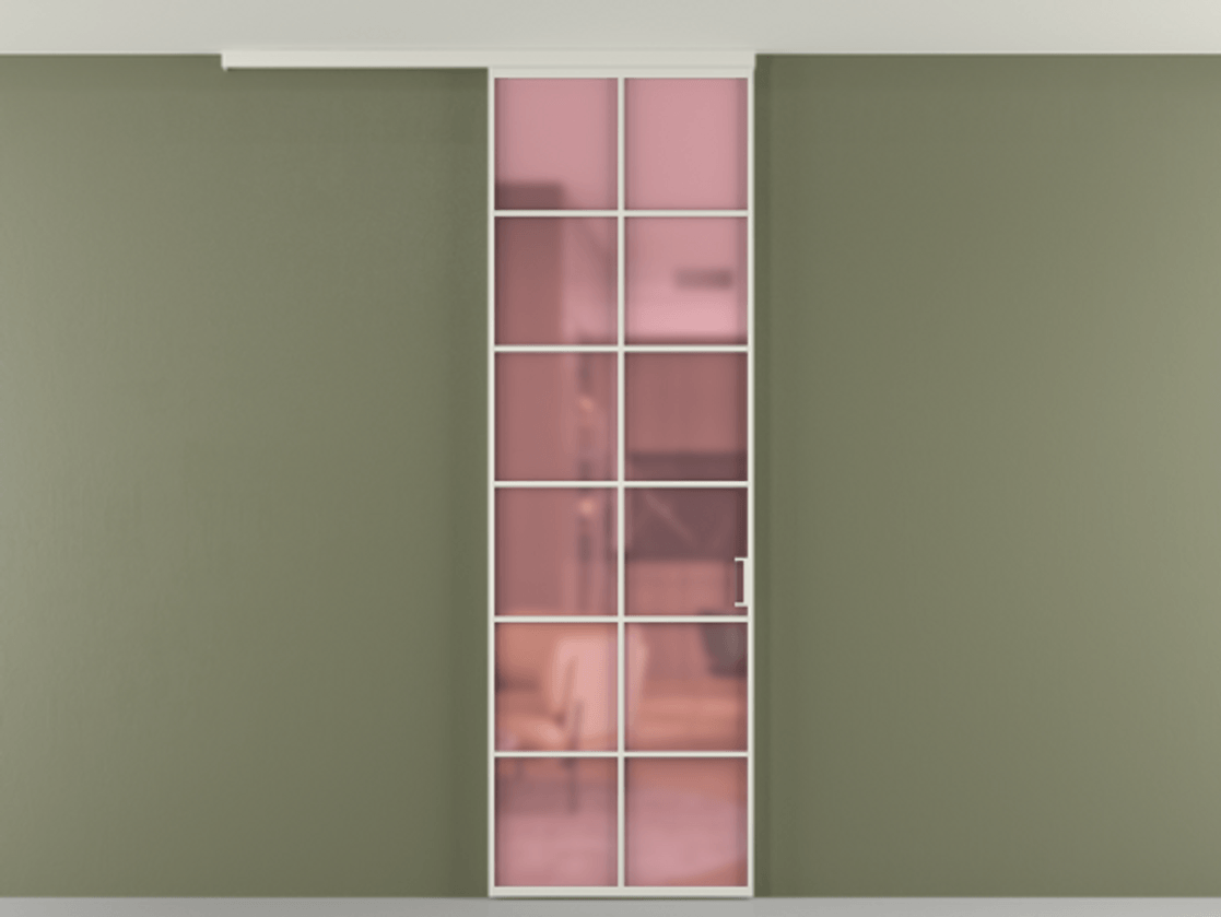 Перегородка Формато вдоль стены на потолок 1 створка АЛПР 040.05 Алюминий Белый Сатинированное розовое стекло, триплекс Цена 99293 ₽ | Volhovec