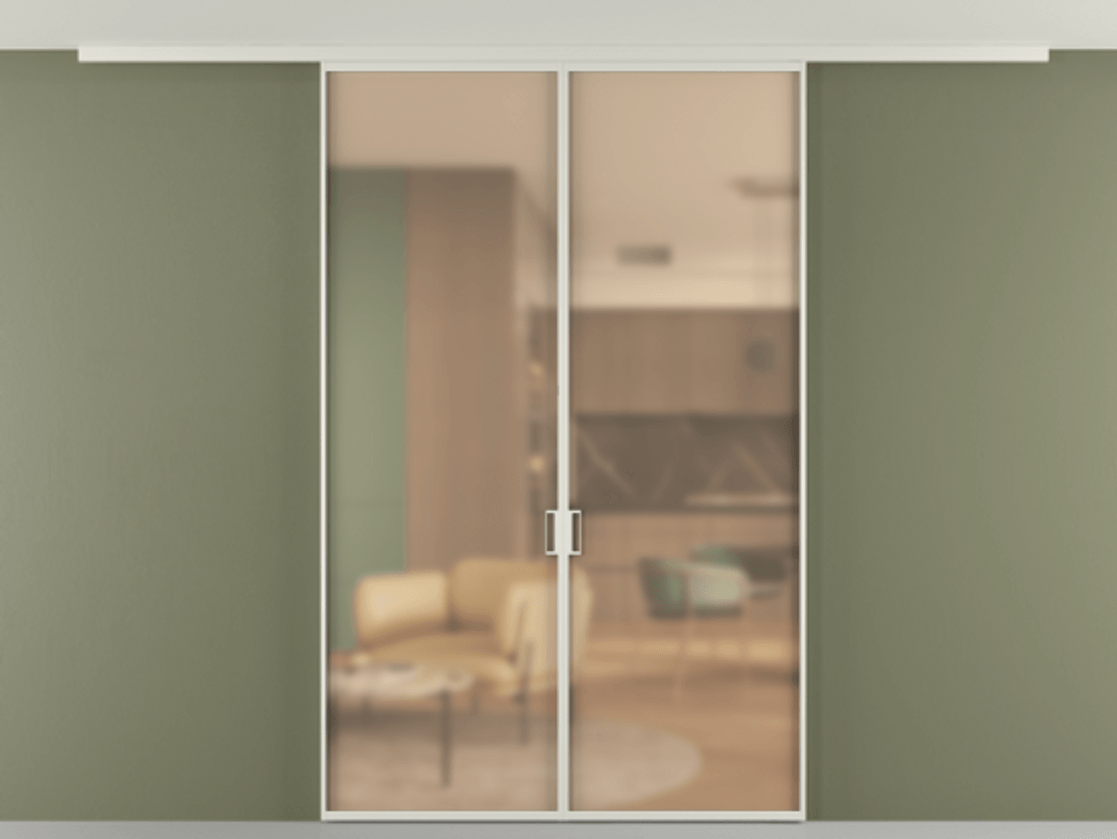 Перегородка Формато вдоль стены на потолок 2 створки АЛПР 040.01 Алюминий Белый Сатинированное оранжевое стекло, триплекс Цена 170995 ₽ | Volhovec