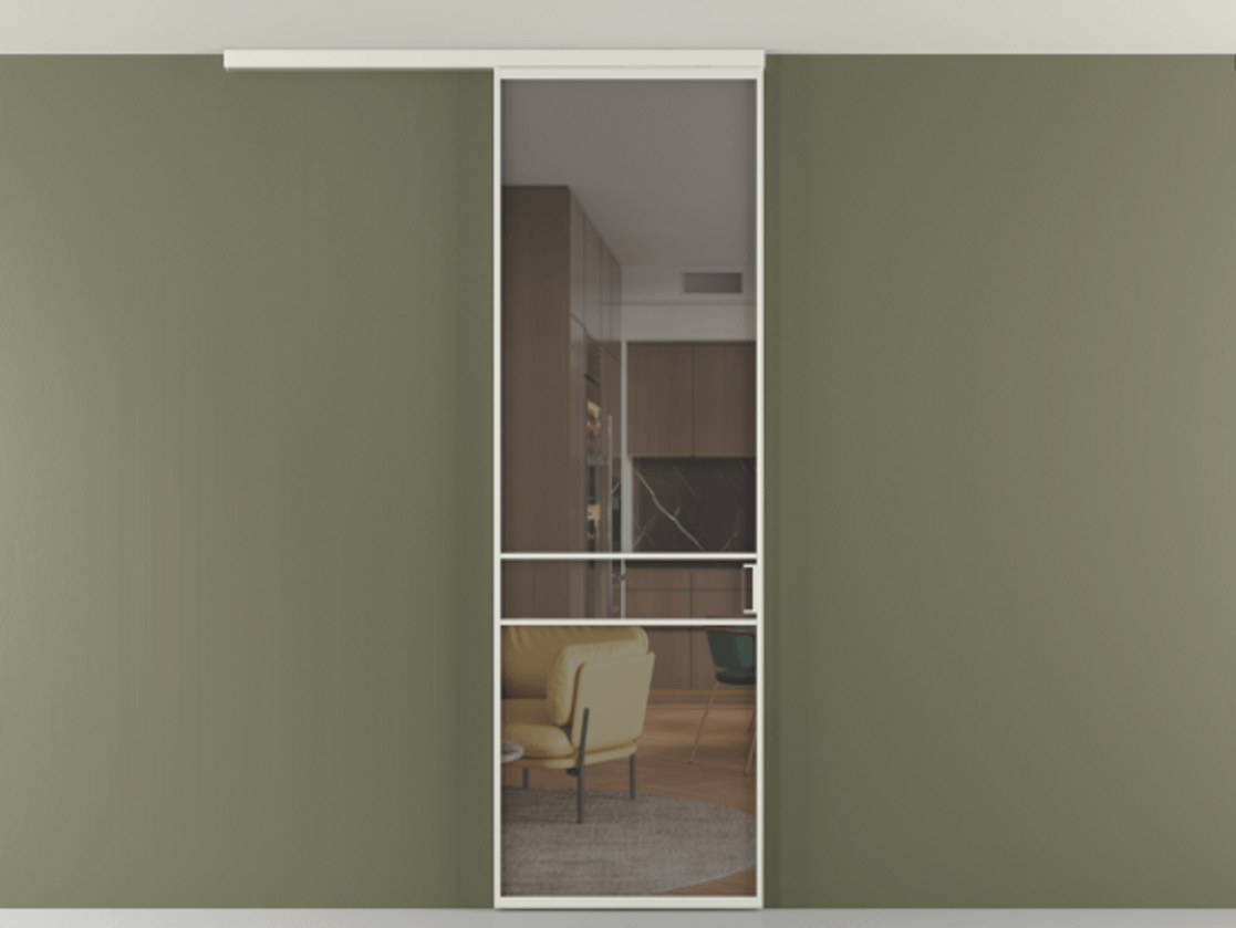 Перегородка Формато вдоль стены на потолок 1 створка АЛПР 040.02 Алюминий серый Прозрачное серое стекло, триплекс Цена 96858 ₽ | Volhovec