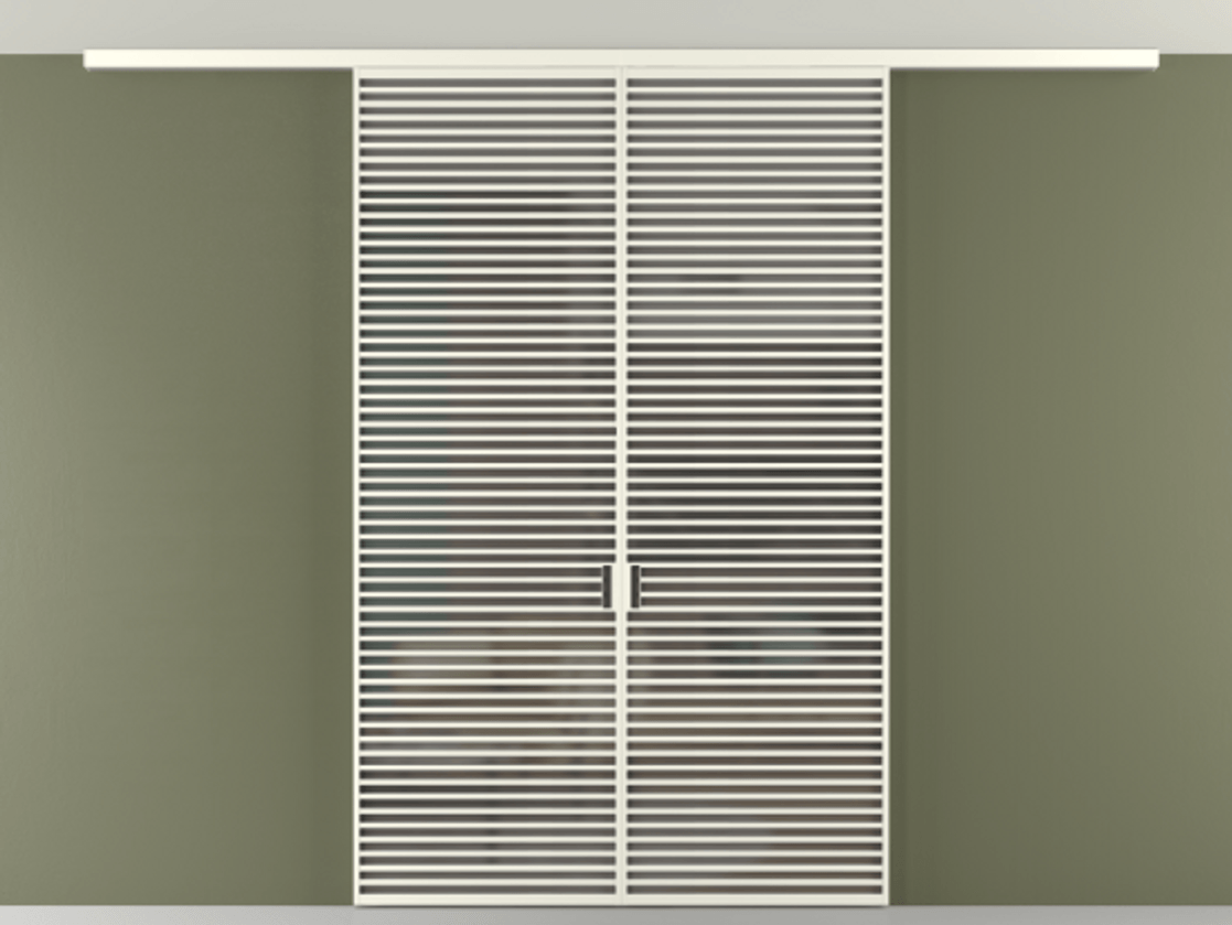 Перегородка Формато вдоль стены на потолок 2 створки АЛПР 040.07 Алюминий жемчужный Сатинированное серое стекло, триплекс Цена 367356 ₽ | Volhovec