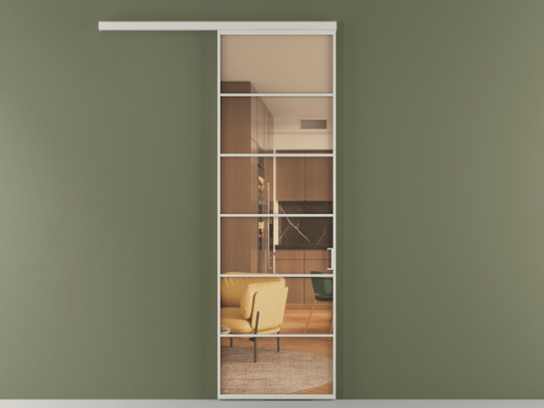 Перегородка Формато вдоль стены 1 створка АЛПР 040.04 Алюминий тёплый серый Прозрачное оранжевое стекло, триплекс Цена 112320 ₽  | Volhovec