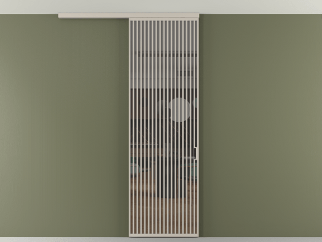 Перегородка Формато вдоль стены на потолок 1 створка АЛПР 040.06 Алюминий светло-бежевый Прозрачное серое стекло, триплекс Цена 187228 ₽ | Volhovec