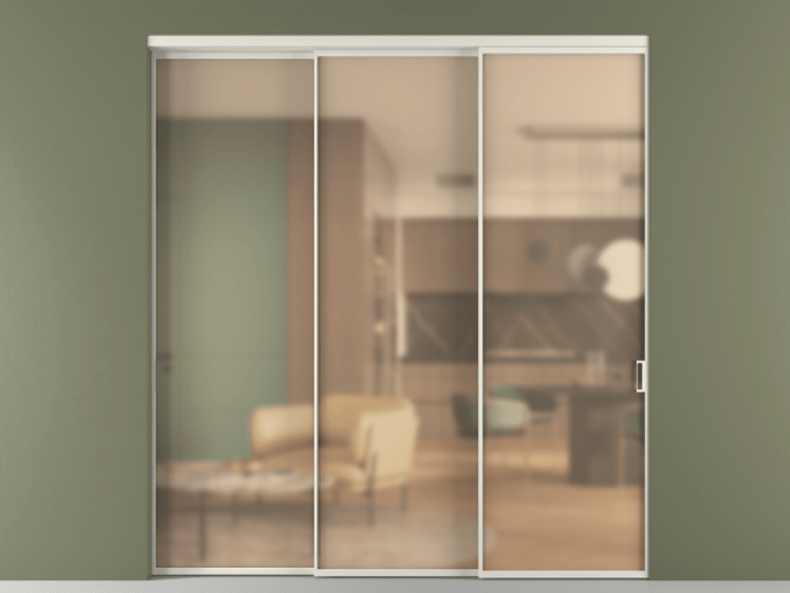 Перегородка Formato внутри проёма 3 створки с синхронным механизмом АЛПР 040.01 Алюминий Белый Сатинированное оранжевое стекло, триплекс Цена 316120 ₽  | Volhovec