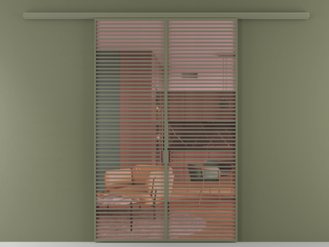 Перегородка Формато вдоль стены 2 створки АЛПР 040.07 Алюминий оливковый тёмный Прозрачное розовое стекло, триплекс Цена 342450 ₽ | Volhovec