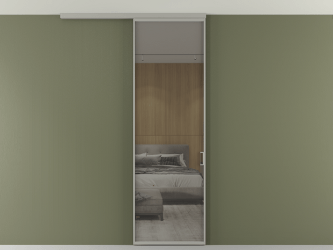 Перегородка Formato вдоль стены на потолок 1 створка АЛПР 040.01 Алюминий нейтральный серый Рефлективное серое стекло "Стопсол", калёное Цена 119570 ₽ | Volhovec