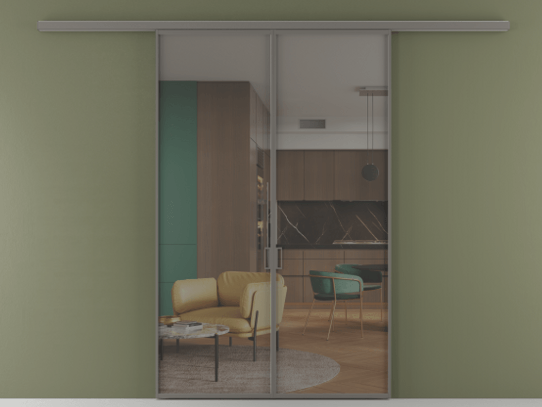 Перегородка Формато вдоль стены 2 створки АЛПР 040.01 Алюминий классический серый Прозрачное серое стекло, триплекс Цена 187350 ₽ | Volhovec