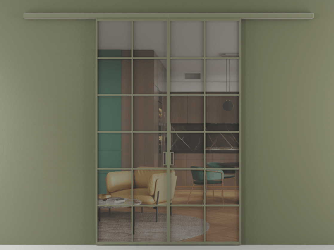 Перегородка Формато вдоль стены 2 створки АЛПР 040.05 Алюминий оливковый тёмный Прозрачное серое стекло, триплекс Цена 207150 ₽ | Volhovec