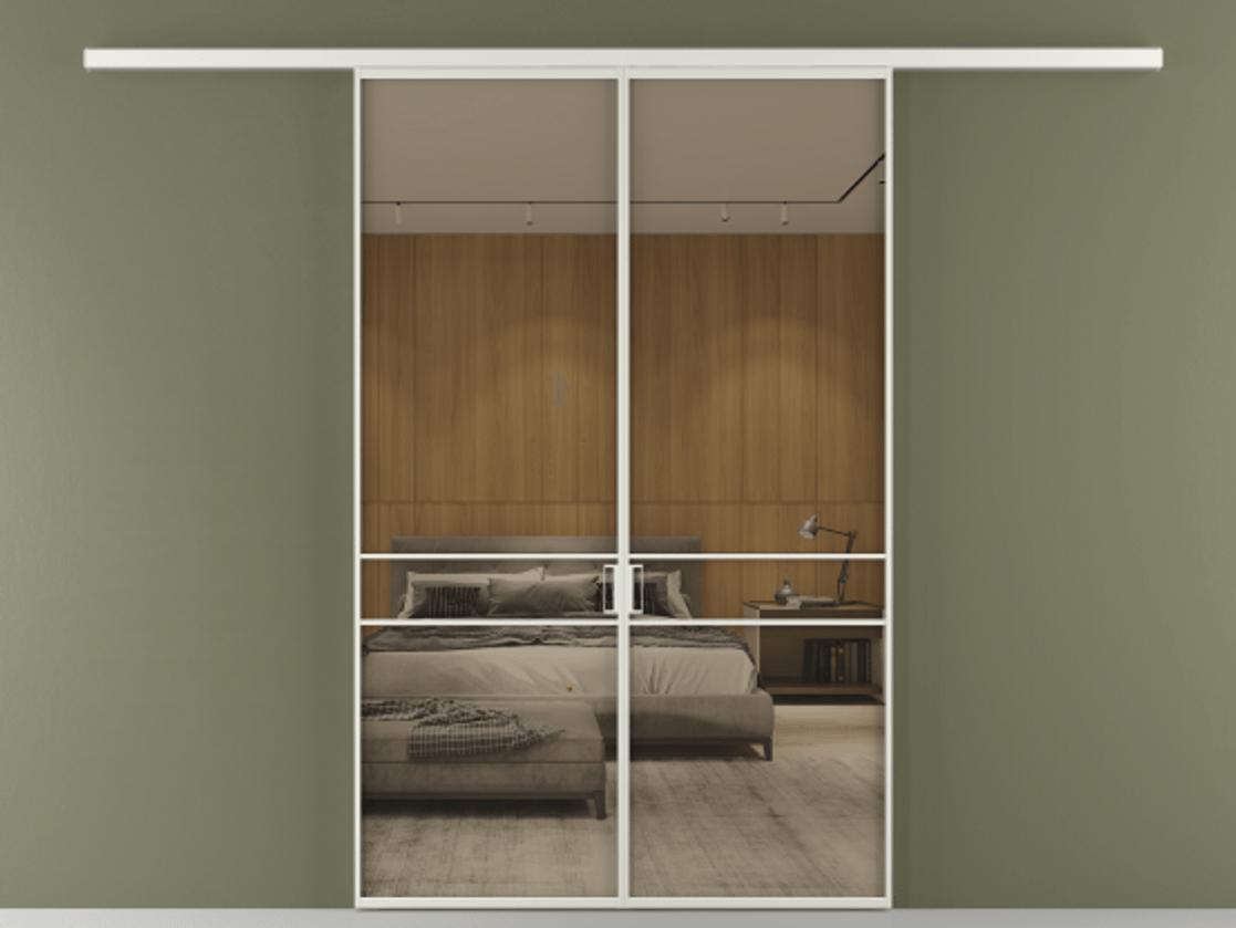 Перегородка Formato вдоль стены 2 створки АЛПР 040.02 Алюминий серый Рефлективное бронзовое стекло "Stopsol", калёное Цена 249000 ₽ | Volhovec