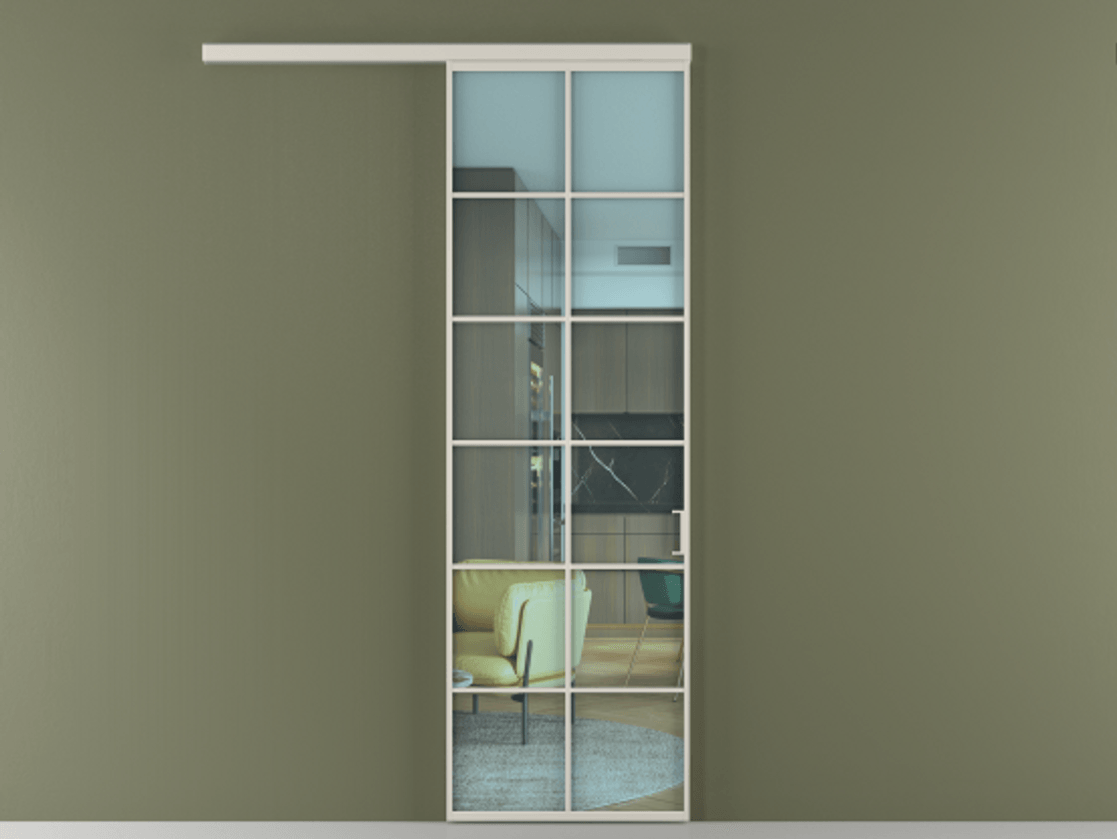 Перегородка Формато вдоль стены 1 створка АЛПР 040.05 Алюминий облачно-серый Прозрачное голубое стекло, триплекс Цена 112320 ₽  | Volhovec