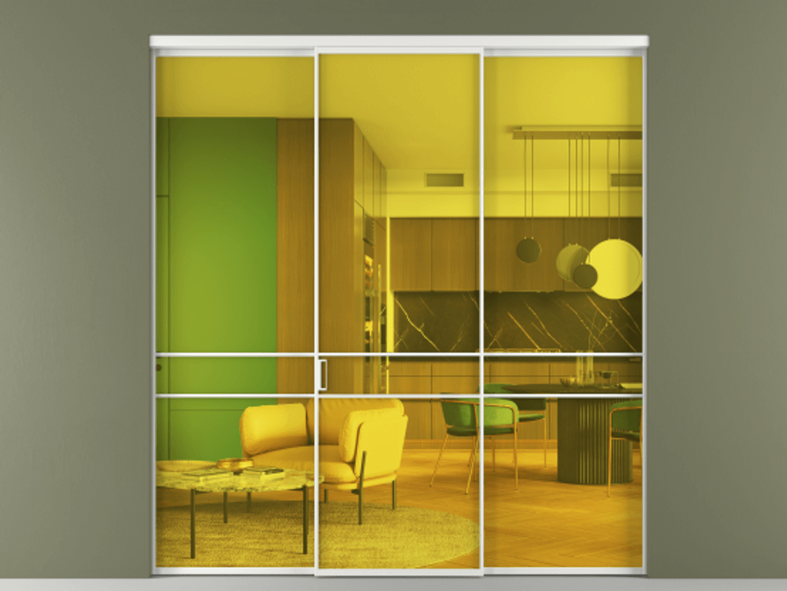 Перегородка Формато внутри проёма 3 створки АЛПР 040.02 Алюминий белоснежный Прозрачное жёлтое стекло, триплекс Цена 237275 ₽ | Volhovec