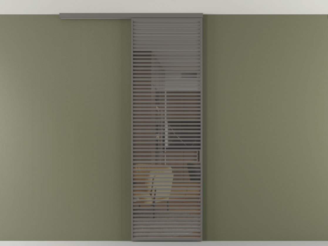 Перегородка Формато вдоль стены на потолок 1 створка АЛПР 040.07 Алюминий классический серый Прозрачное серое стекло, триплекс Цена 187228 ₽ | Volhovec