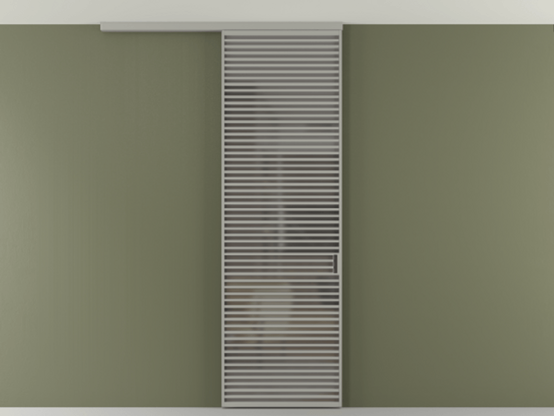 Перегородка Формато вдоль стены на потолок 1 створка АЛПР 040.07 Алюминий нейтральный серый Сатинированное серое стекло, триплекс Цена 187228 ₽ | Volhovec