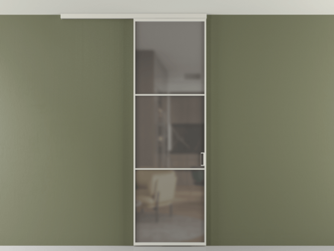 Перегородка Формато вдоль стены на потолок 1 створка АЛПР 040.03 Алюминий тёплый серый Сатинированное серое стекло, триплекс Цена 141030 сом | Volhovec