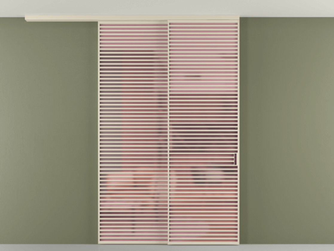 Перегородка Formato вдоль стены на потолок 2 створки с синхронным механизмом АЛПР 040.07 Алюминий бежево-серый Сатинированное розовое стекло, триплекс Цена 526620 ₽ | Volhovec