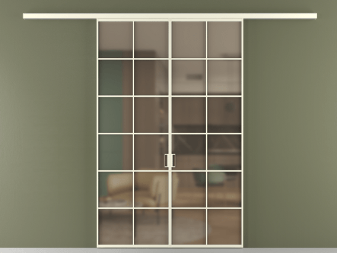 Перегородка Formato вдоль стены 2 створки АЛПР 040.05 Алюминий молочно-белый Сатинированное бронзовое стекло, триплекс Цена 248600 ₽ | Volhovec