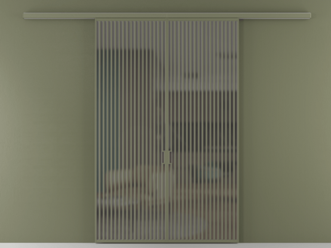 Перегородка Формато вдоль стены 2 створки АЛПР 040.06 Алюминий оливковый тёмный Сатинированное серое стекло, триплекс Цена 342450 ₽ | Volhovec