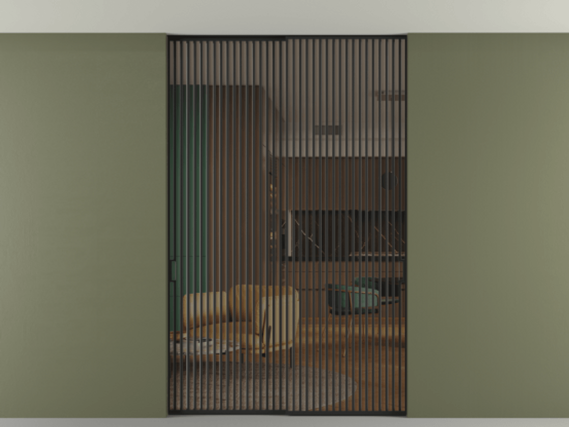 Перегородка Formato внутри проёма скрытое крепление в потолок 2 створки АЛПР 040.06 Алюминий Черный Прозрачное бронзовое стекло, триплекс Цена 396220 ₽ | Volhovec