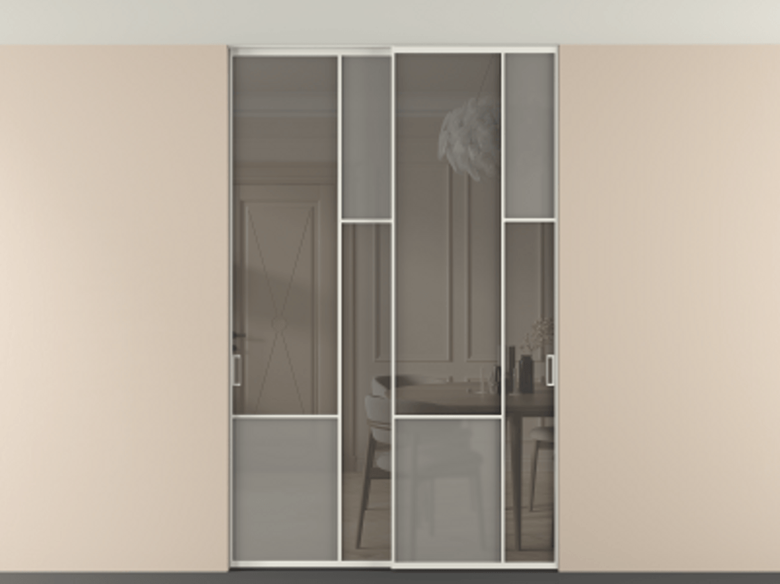 Перегородка Мозаик внутри проёма скрытое крепление в потолок 2 створки АЛПР 041.12 Алюминий серый Сатинированное серое стекло, триплекс, 6 мм + Прозрачное серое стекло, триплекс. Цена 324580 ₽ . Фабрика дверей Волховец 8 (800) 551 43 19 Перегородка Мозаик внутри проёма скрытое крепление в потолок 2 створки АЛПР 041.12 Алюминий серый Сатинированное серое стекло, триплекс, 6 мм + Прозрачное серое стекло, триплекс Цена 324580 ₽ | Volhovec