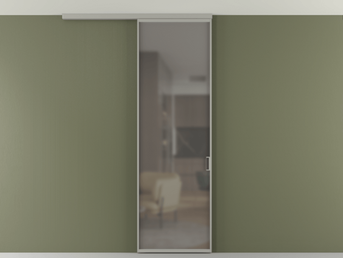 Перегородка Formato вдоль стены на потолок 1 створка АЛПР 040.01 Алюминий нейтральный серый Сатинированное серое стекло, триплекс Цена 92403 ₽ | Volhovec