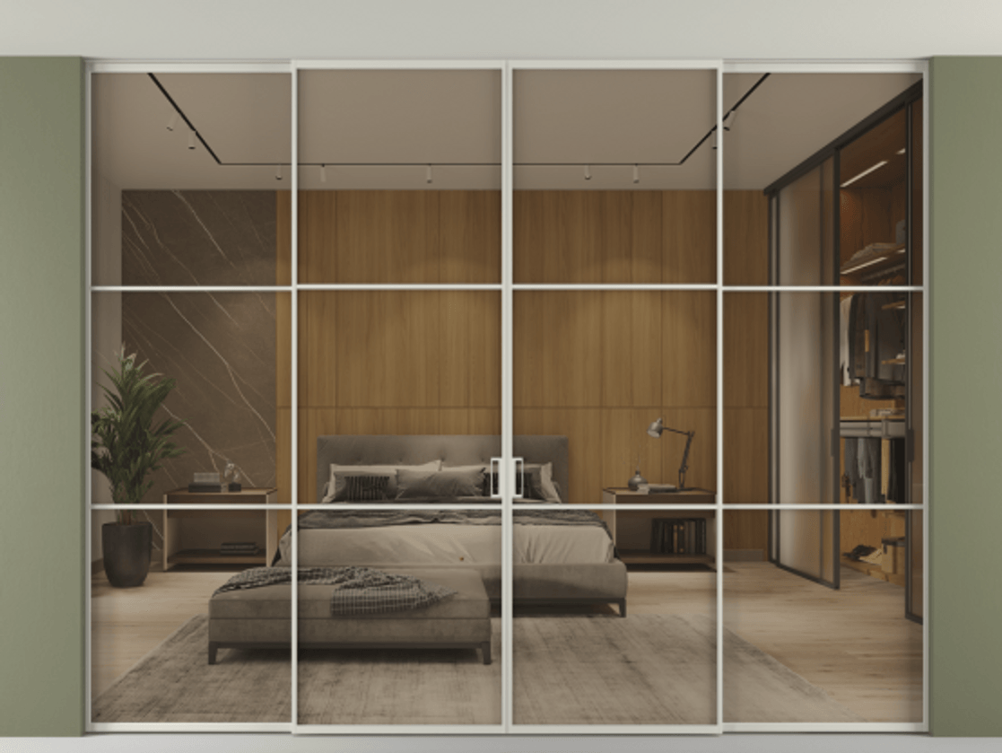 Перегородка Формато внутри проёма скрытое крепление в потолок 4 створки АЛПР 040.03 Алюминий тёплый серый Рефлективное бронзовое стекло "Стопсол", калёное. Цена 555140 ₽ 1. Полотно 4 шт. (800/2100 мм)
2. Комплект установки раздвижной системы
3. Базовый комплект фурнитуры
4.Ручка Рондо. Фабрика дверей Волховец 8 (800) 551 43 19 Перегородка Формато внутри проёма скрытое крепление в потолок 4 створки АЛПР 040.03 Алюминий тёплый серый Рефлективное бронзовое стекло "Стопсол", калёное Цена 555140 ₽ | Volhovec