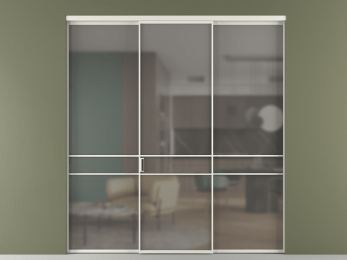 Перегородка Formato внутри проёма 3 створки АЛПР 040.02 Алюминий серый Сатинированное серое стекло, триплекс Цена 237275 ₽ | Volhovec