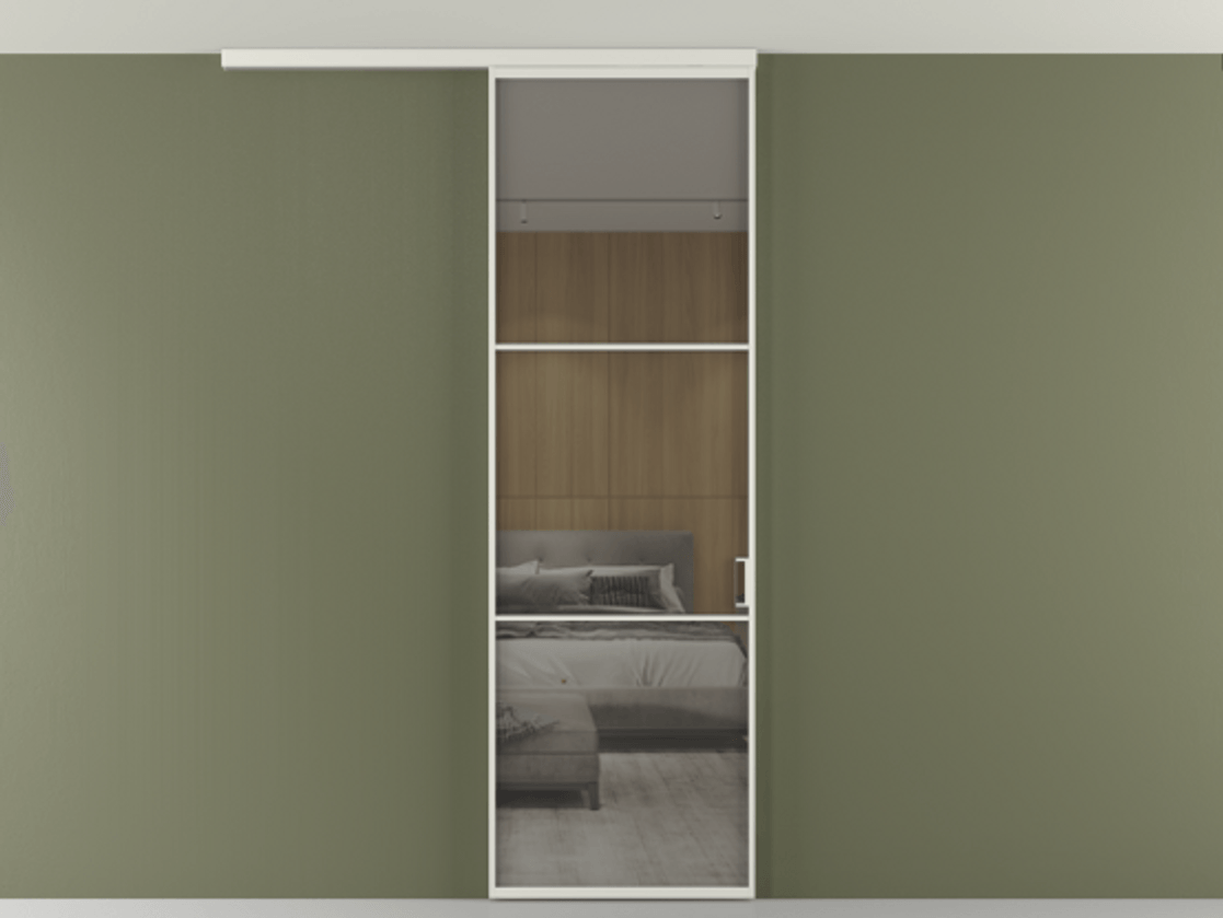 Перегородка Формато вдоль стены на потолок 1 створка АЛПР 040.03 Алюминий серый Рефлективное серое стекло "Стопсол", калёное Цена 107388 ₽ | Volhovec