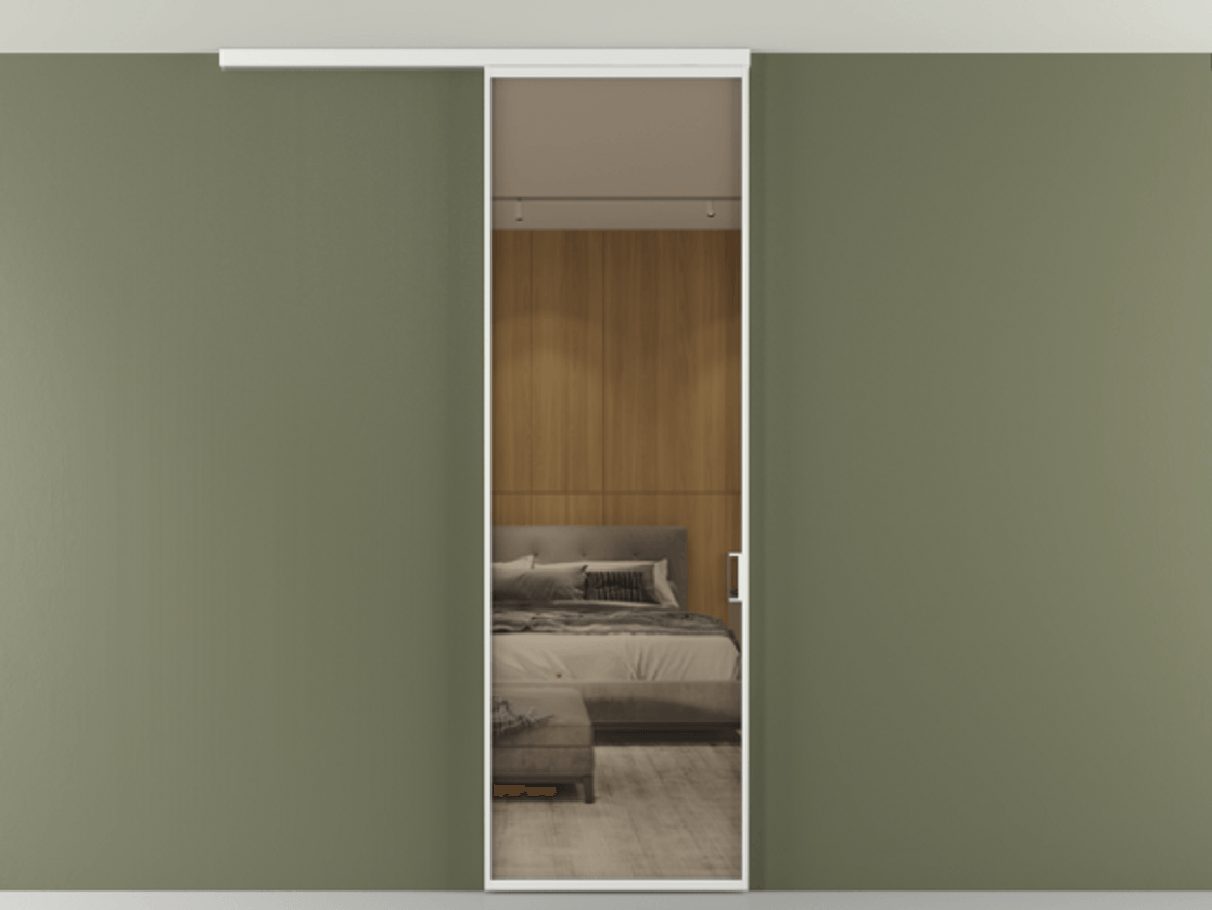 Перегородка Formato вдоль стены на потолок 1 створка АЛПР 040.01 Алюминий белоснежный Рефлективное бронзовое стекло "Stopsol", калёное Цена 119570 ₽ | Volhovec