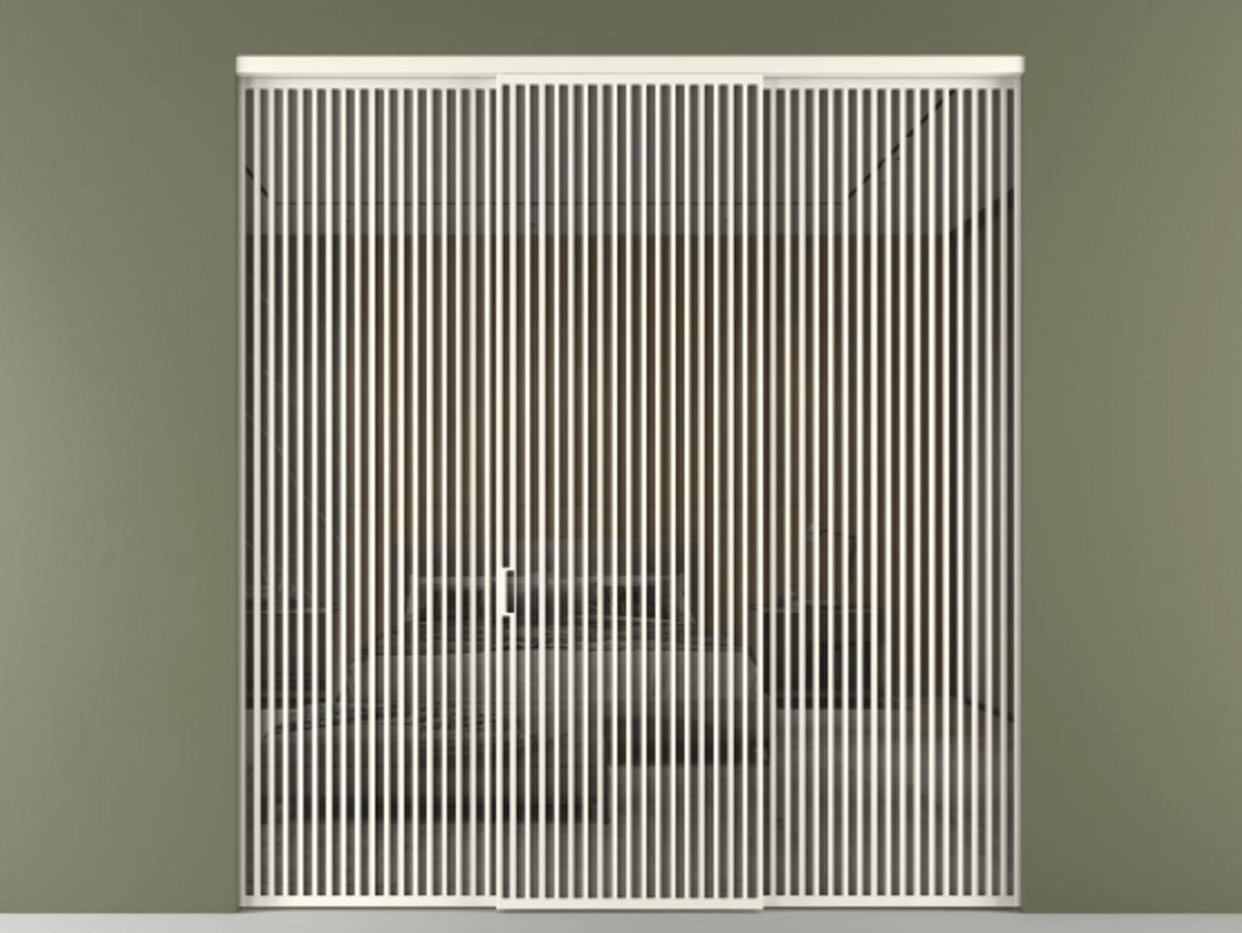 Перегородка Формато внутри проёма 3 створки АЛПР 040.06 Алюминий жемчужный Рефлективное серое стекло "Стопсол", калёное Цена 611600 ₽ | Volhovec