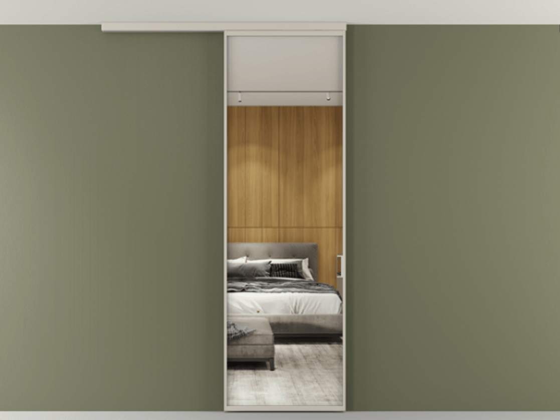 Перегородка Формато вдоль стены на потолок 1 створка АЛПР 040.01 Алюминий светло-бежевый Двустороннее зеркало, триплекс , триплекс 6 мм Цена 92403 ₽ | Volhovec