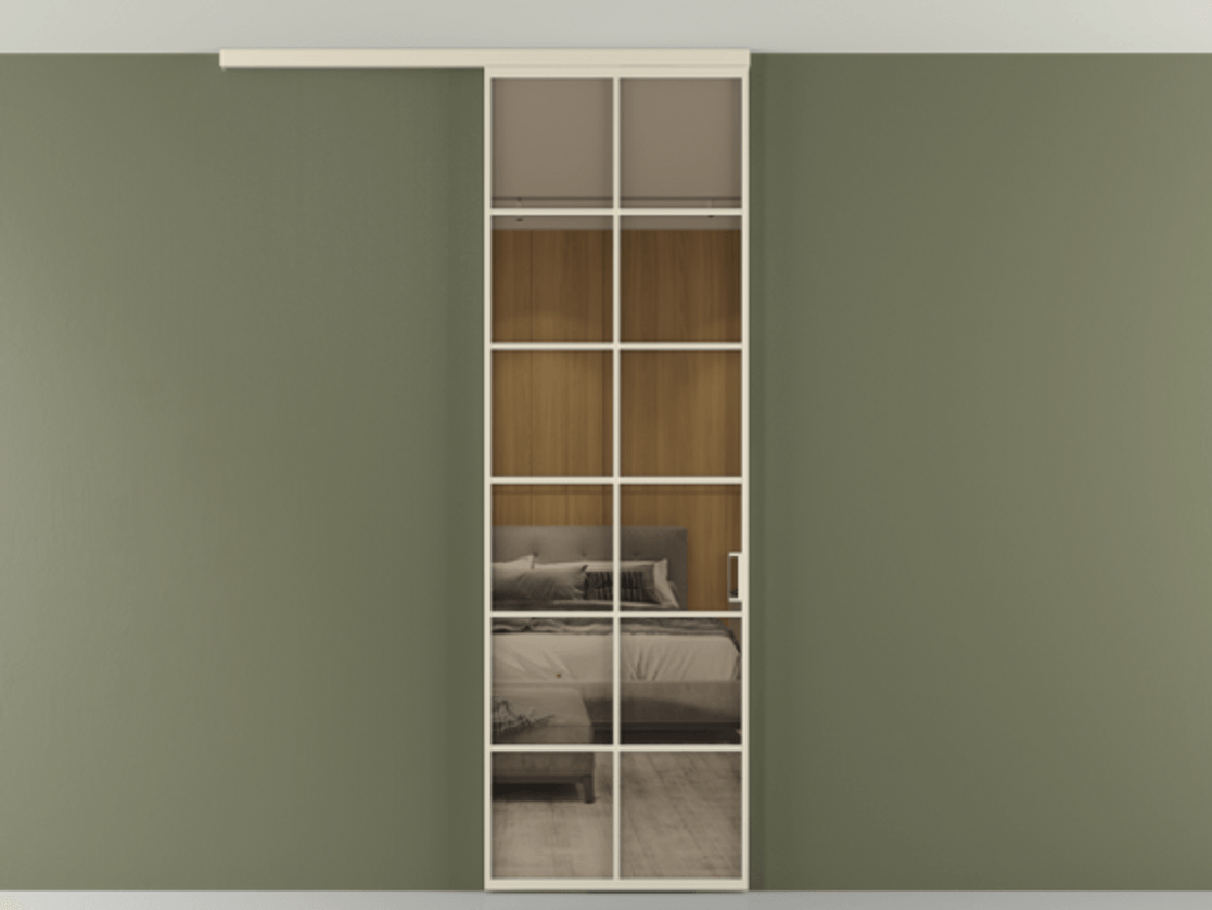 Перегородка Формато вдоль стены на потолок 1 створка АЛПР 040.05 Алюминий бежево-серый Рефлективное бронзовое стекло "Стопсол", калёное Цена 134090 ₽ | Volhovec