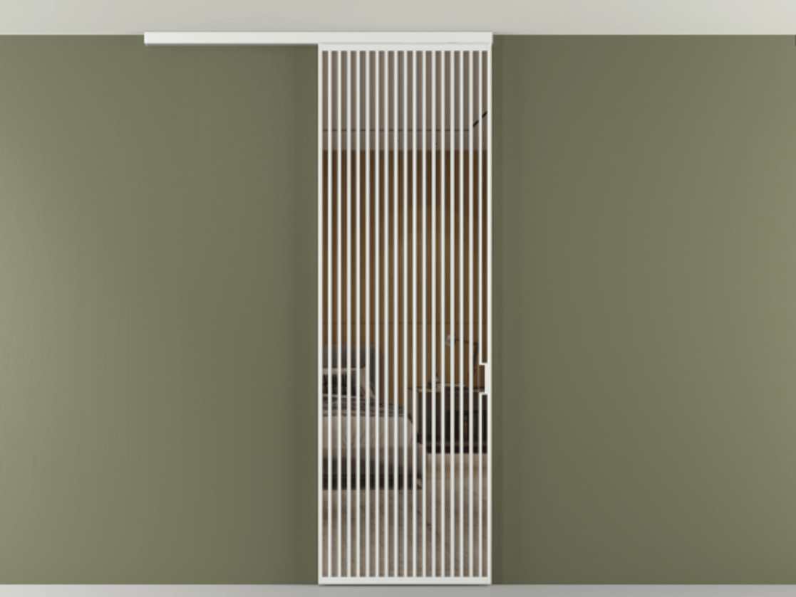 Перегородка Формато вдоль стены на потолок 1 створка АЛПР 040.06 Алюминий белоснежный Рефлективное бронзовое стекло "Стопсол", калёное Цена 193628 ₽ | Volhovec