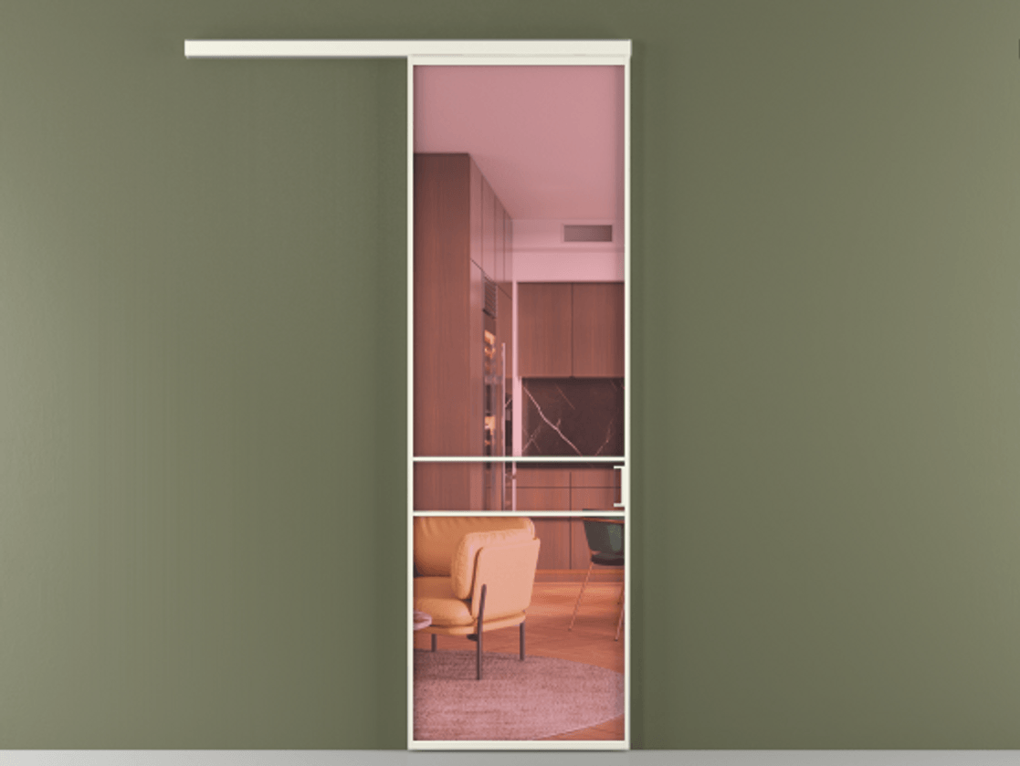 Перегородка Формато вдоль стены 1 створка АЛПР 040.02 Алюминий жемчужный Прозрачное розовое стекло, триплекс Цена 106080 ₽  | Volhovec