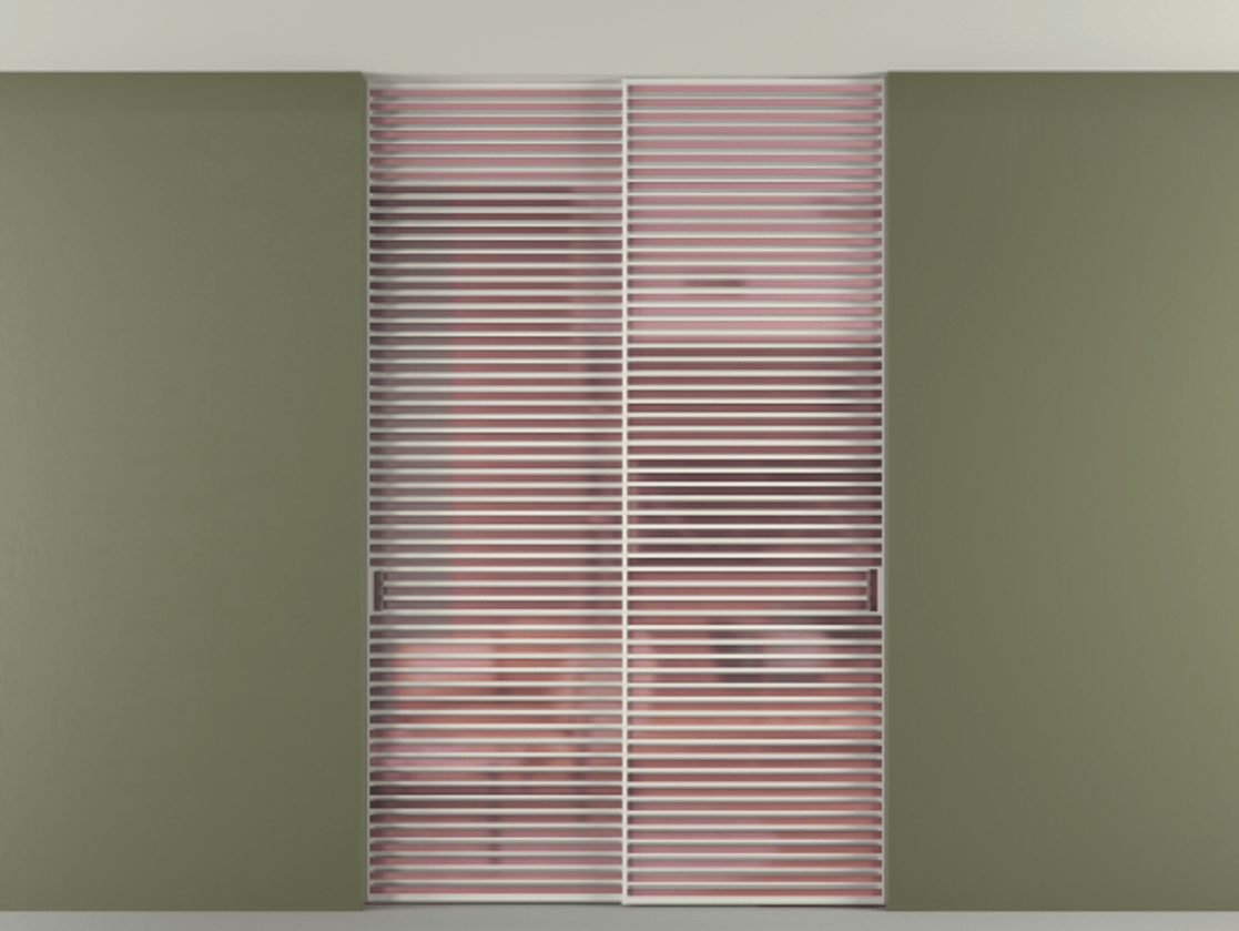 Перегородка Formato внутри проёма скрытое крепление в потолок 2 створки АЛПР 040.07 Алюминий Белый Сатинированное розовое стекло, триплекс Цена 396220 ₽ | Volhovec