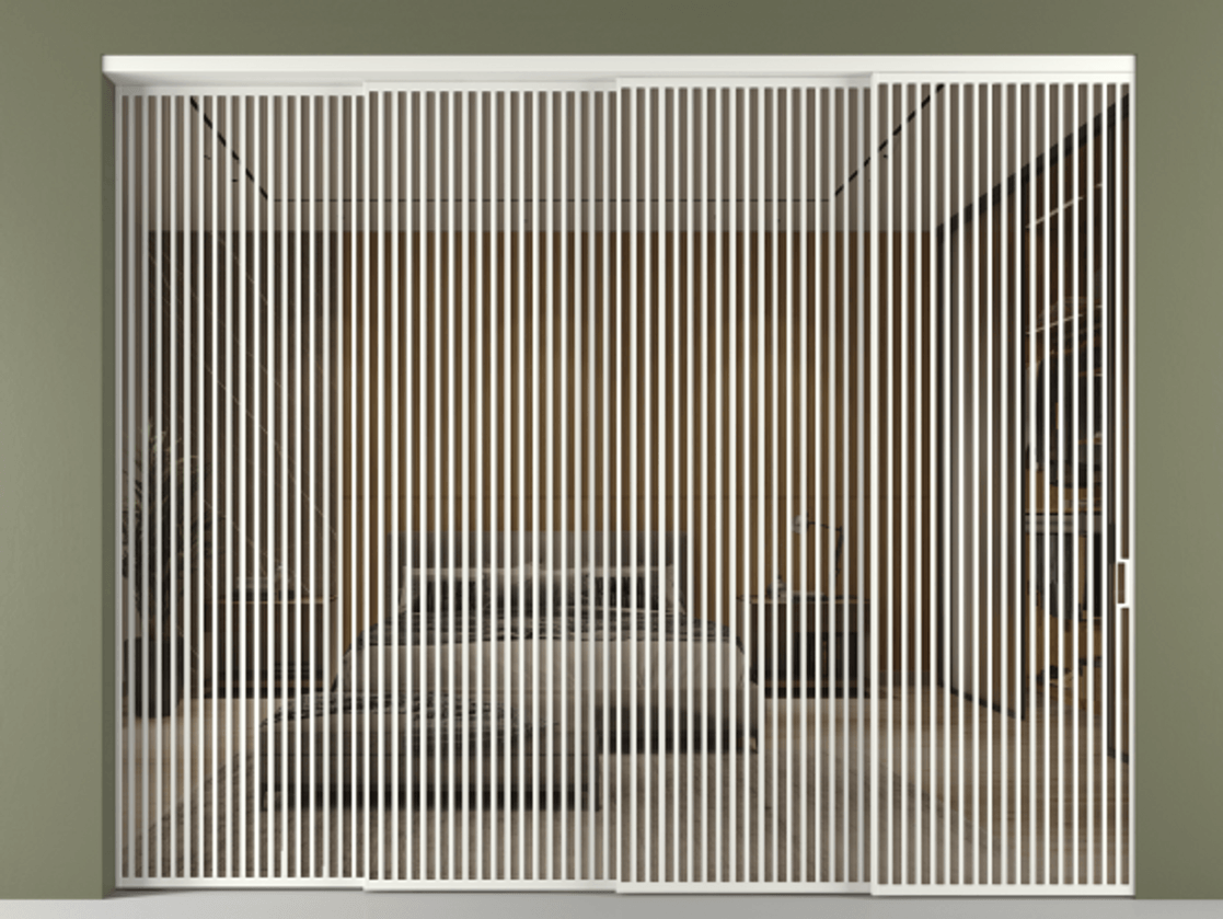 Перегородка Формато внутри проёма 4 створки с синхронным механизмом АЛПР 040.06 Алюминий светло-серый Рефлективное бронзовое стекло "Стопсол", калёное Цена 802920 ₽ | Volhovec