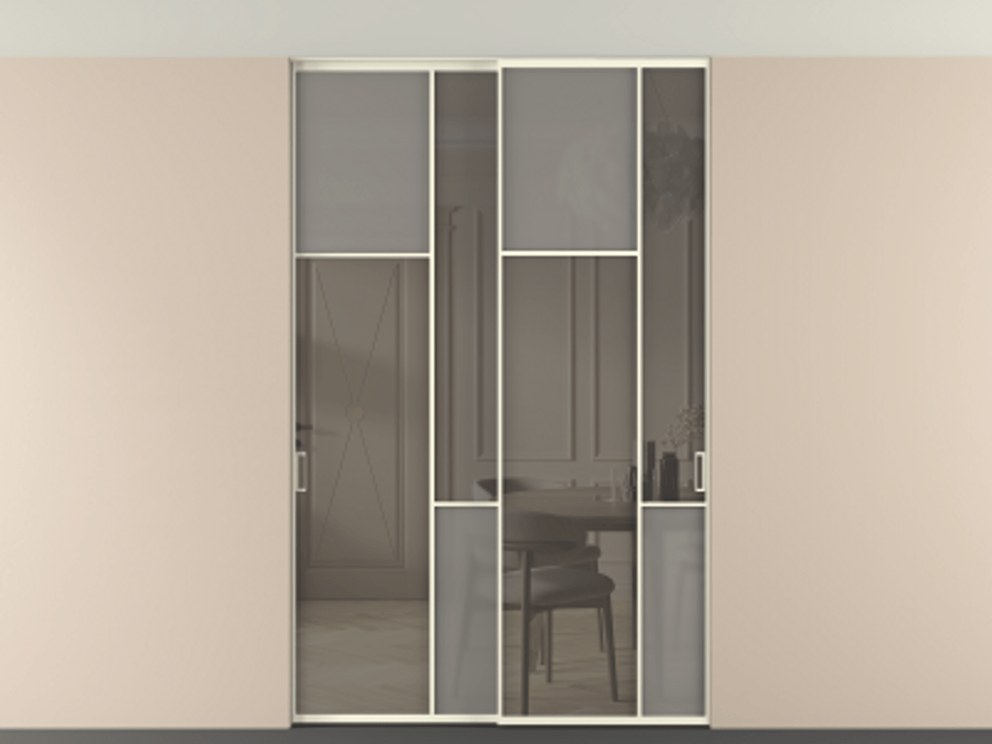 Перегородка Мозаик внутри проёма скрытое крепление в потолок 2 створки АЛПР 041.10 Алюминий молочно-белый Сатинированное серое стекло, триплекс, 6 мм + Прозрачное серое стекло, триплекс. Цена 324580 ₽ . Фабрика дверей Волховец 8 (800) 551 43 19 Перегородка Мозаик внутри проёма скрытое крепление в потолок 2 створки АЛПР 041.10 Алюминий молочно-белый Сатинированное серое стекло, триплекс, 6 мм + Прозрачное серое стекло, триплекс Цена 324580 ₽ | Volhovec