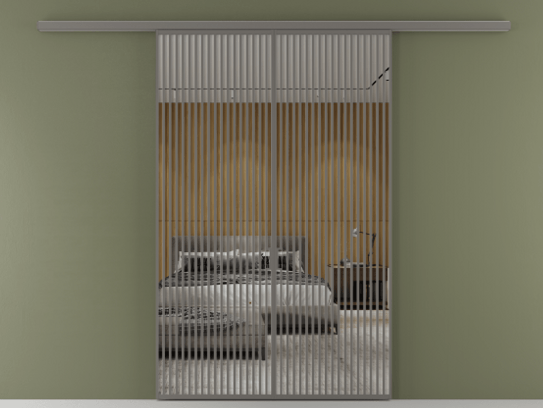 Перегородка Formato вдоль стены 2 створки АЛПР 040.06 Алюминий классический серый Двустороннее зеркало, триплекс , триплекс 6 мм Цена 429000 ₽ | Volhovec