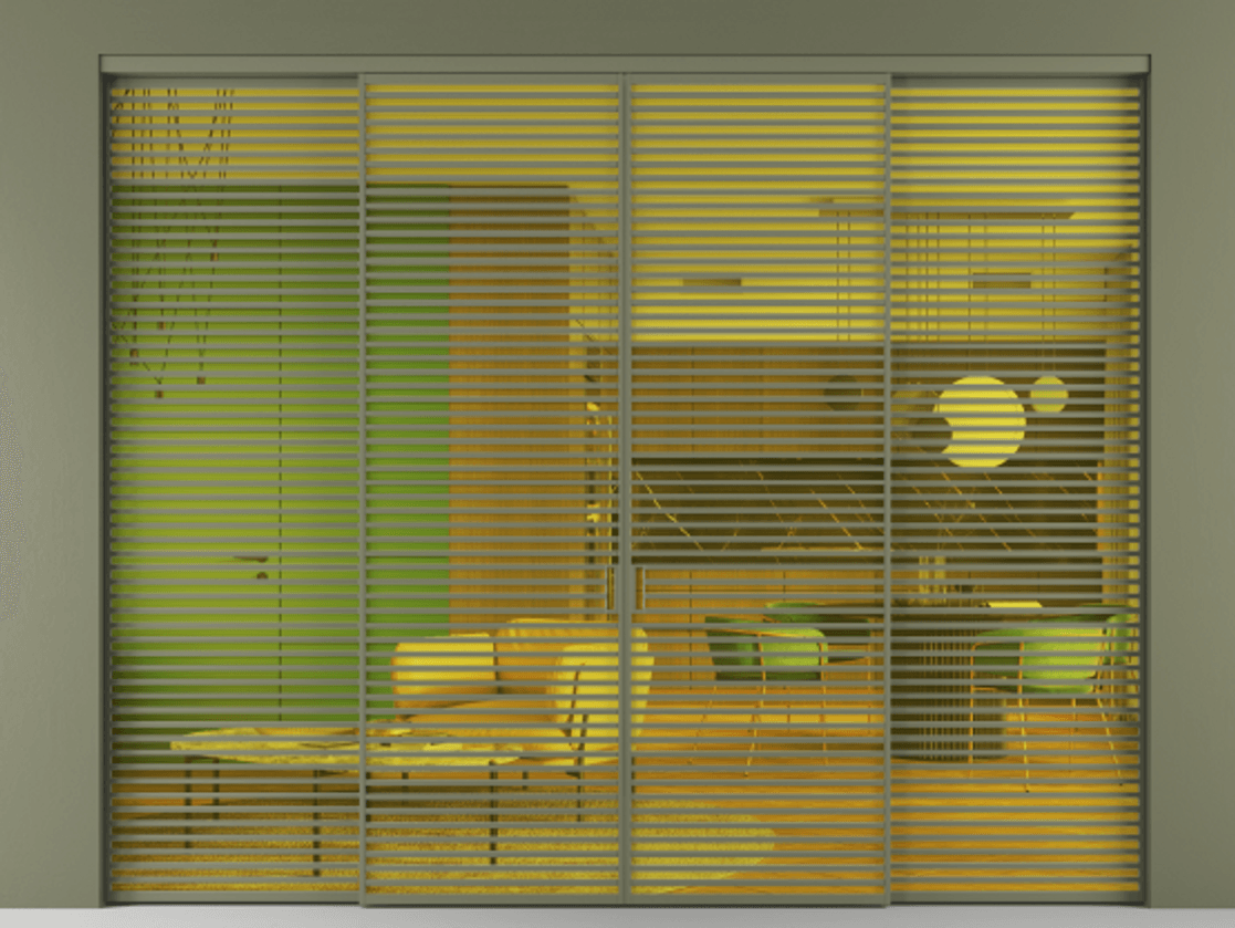 Перегородка Formato внутри проёма 4 створки АЛПР 040.07 Алюминий оливковый тёмный Прозрачное жёлтое стекло, триплекс Цена 650720 ₽  | Volhovec