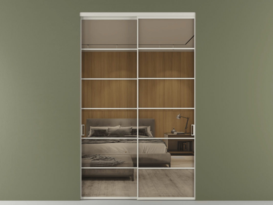 Перегородка Формато внутри проёма 2 створки АЛПР 040.04 Алюминий тёплый серый Рефлективное бронзовое стекло "Стопсол", калёное Цена 493900 ₽  | Volhovec