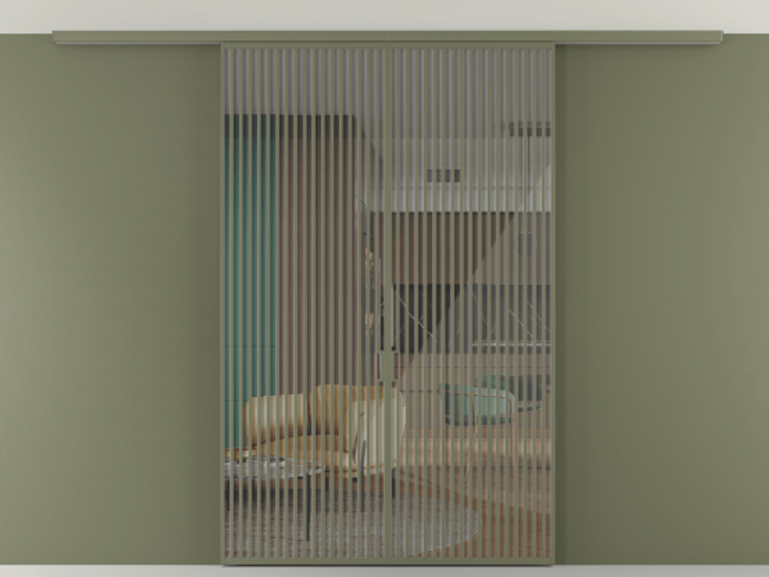 Перегородка Формато вдоль стены на потолок 2 створки АЛПР 040.06 Алюминий оливковый тёмный Рефлективное прозрачное стекло "Стопсол", калёное Цена 380156 ₽ | Volhovec