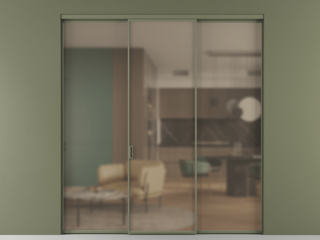 Перегородка Формато внутри проёма 3 створки АЛПР 040.01 Алюминий оливковый тёмный Сатинированное бронзовое стекло, триплекс Цена 225125 ₽ | Volhovec