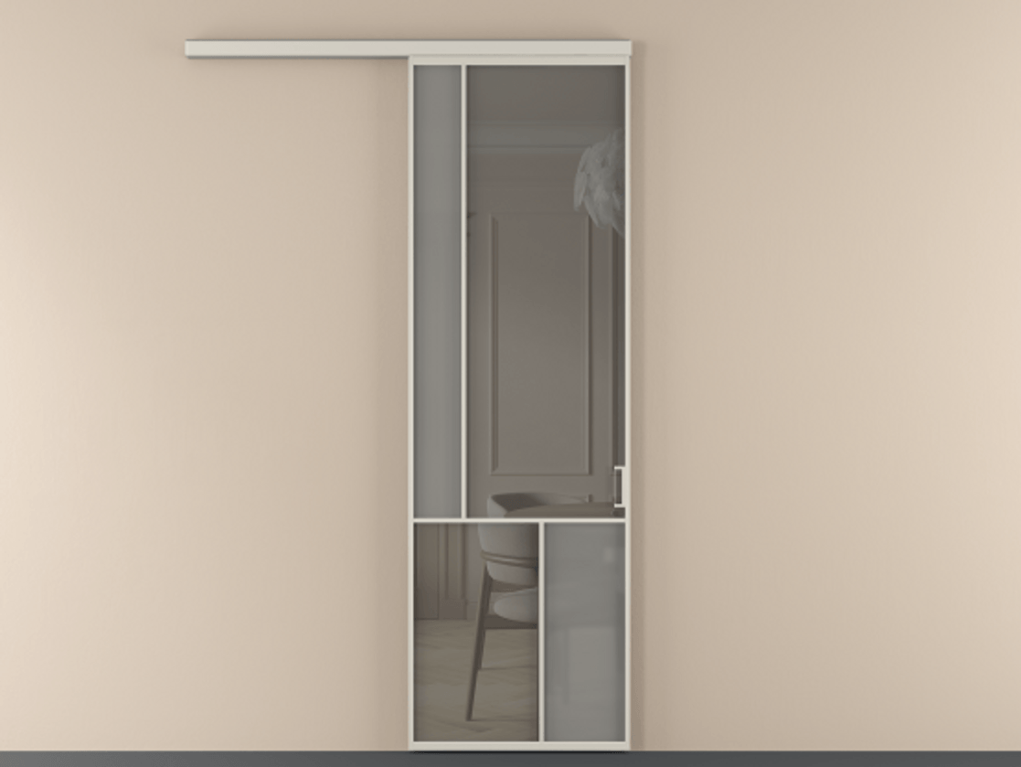 Перегородка Mosaic вдоль стены 1 створка АЛПР 041.20 Алюминий облачно-серый Сатинированное серое стекло, триплекс, 6 мм + Прозрачное серое стекло, триплекс Цена 137030 ₽ | Volhovec