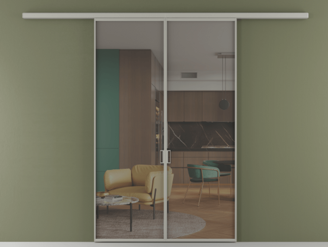 Перегородка Formato вдоль стены 2 створки АЛПР 040.01 Алюминий нейтральный серый Прозрачное серое стекло, триплекс Цена 222200 ₽ | Volhovec